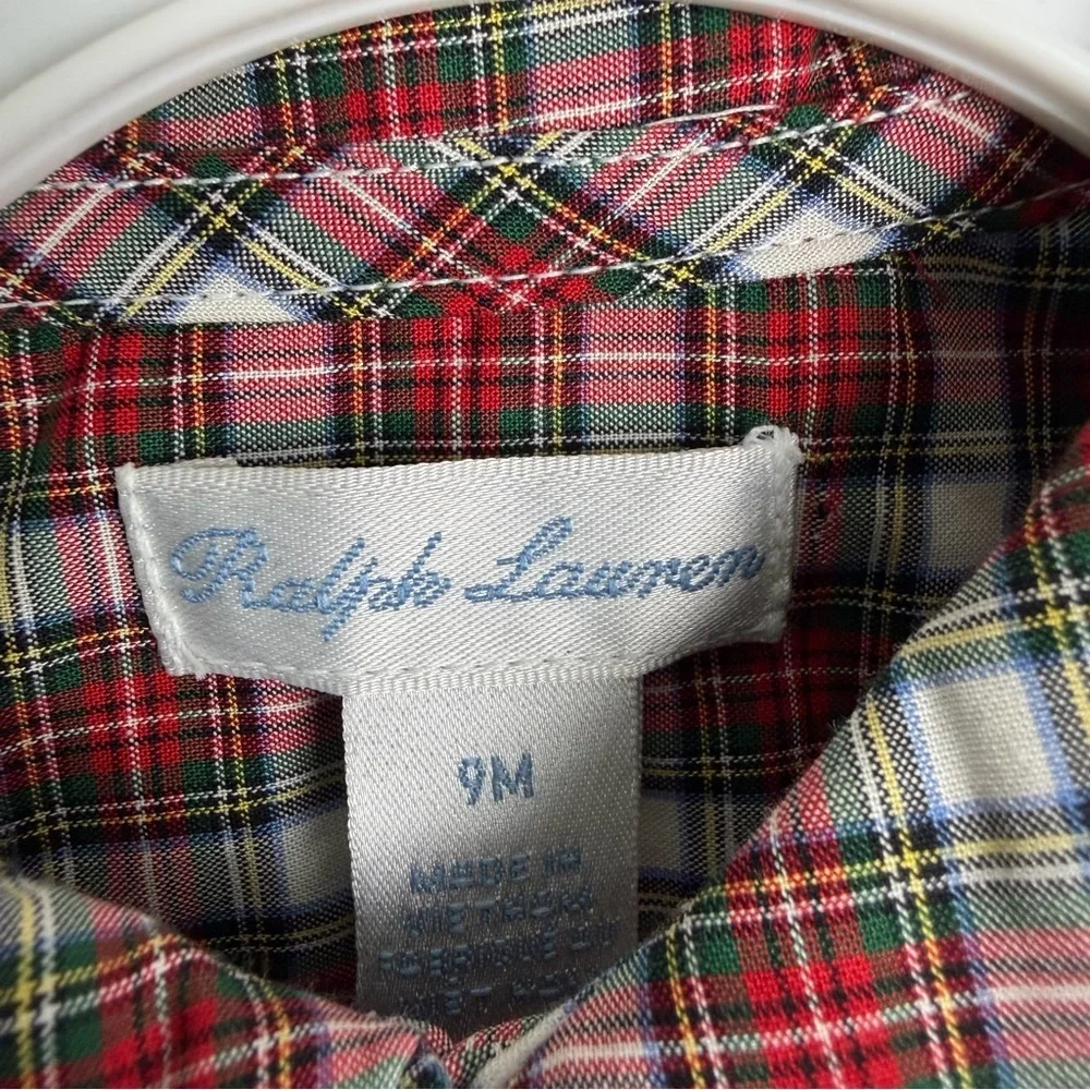 Polo Ralph Lauren Baby Girls Plaid Poplin Shirt & Jersey Legging Set 9M Red $75